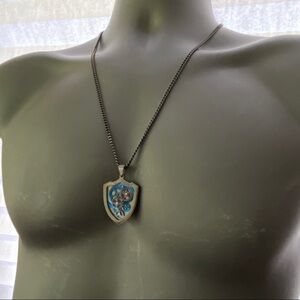 Stainless Steel Shield Gears Black & Blue Men's Necklace